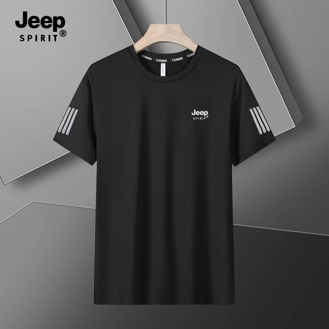 Jeep吉普品牌冰丝速干运动户外休闲短袖T恤男士大码透气t恤弹力男
