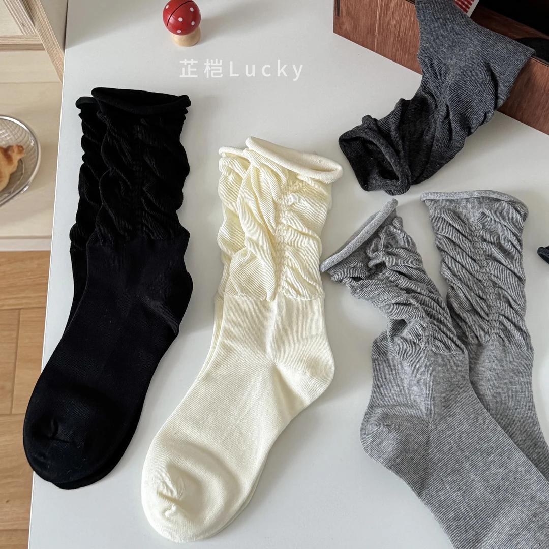 韩版新款休闲百搭纯色芭蕾堆堆女勃肯鞋时尚高级中筒灰色堆堆袜
