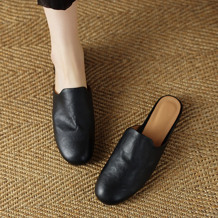 2cm 法式复古百搭舒适软底包头拖春季简约风时尚休闲外穿包头半拖