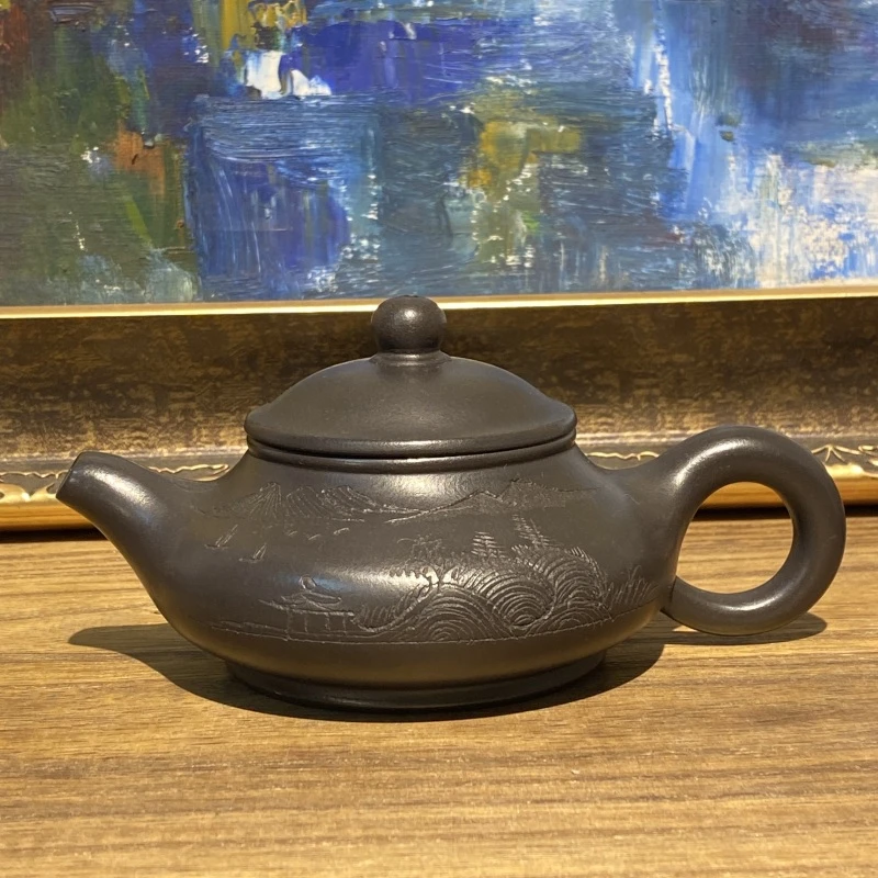 石黄山水扁韵紫砂壶