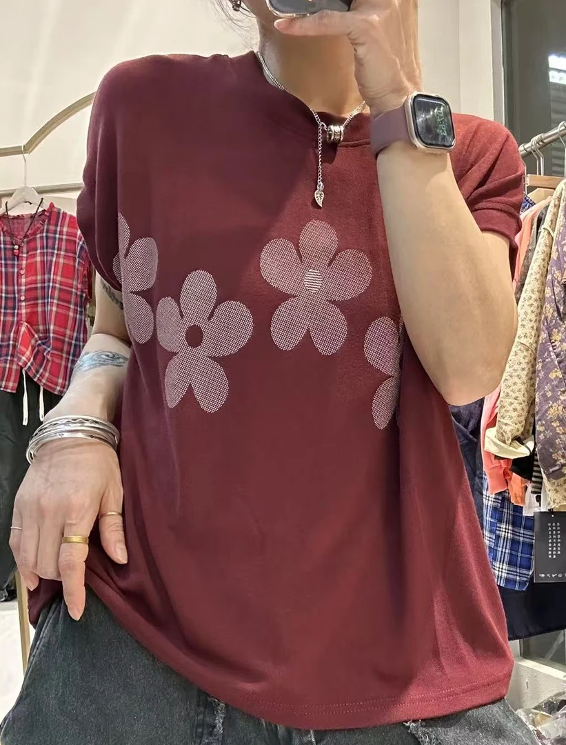 09夏季花朵圆领百搭显瘦宽松T恤