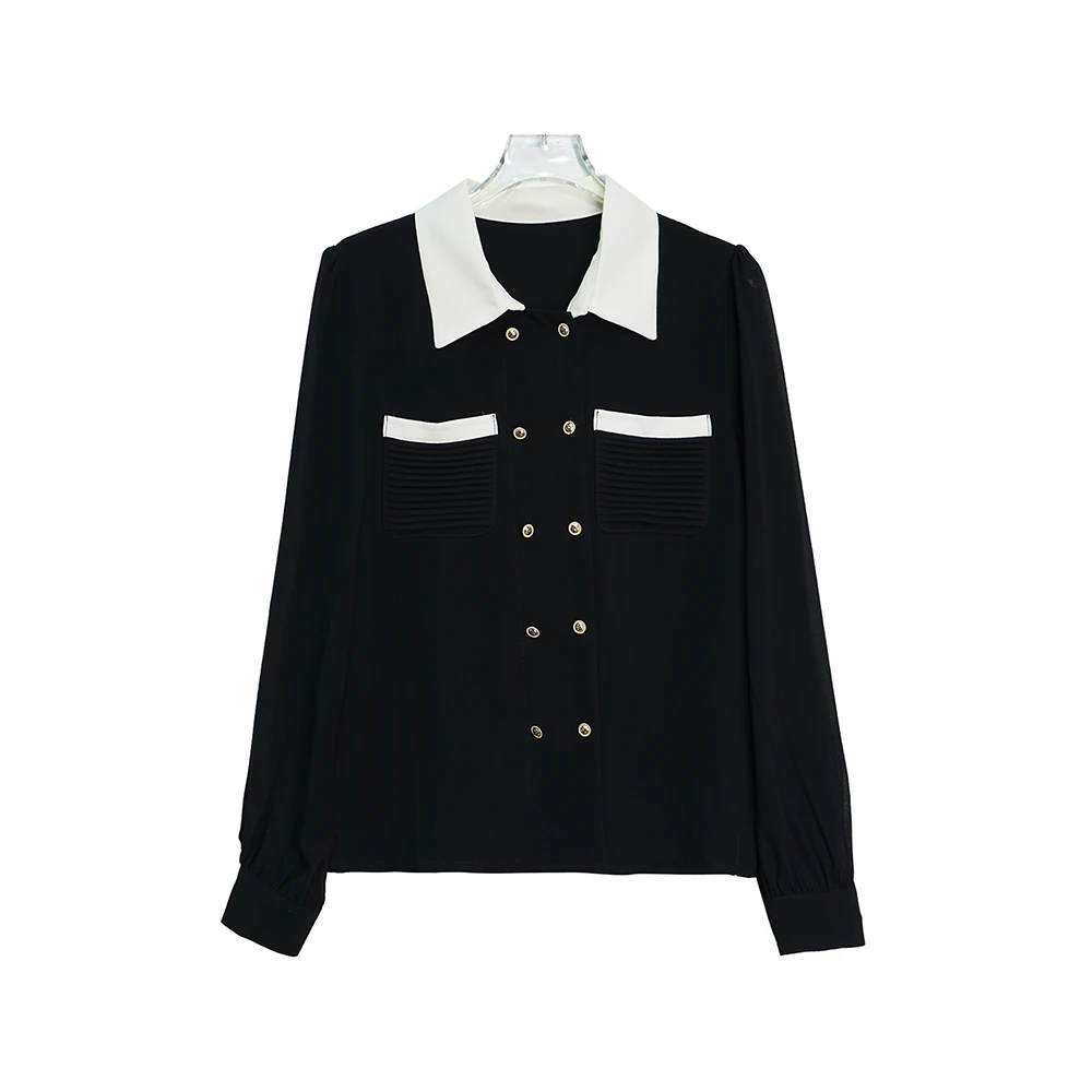 设计感小众黑色气质衬衣高级感法式衬衫E9906