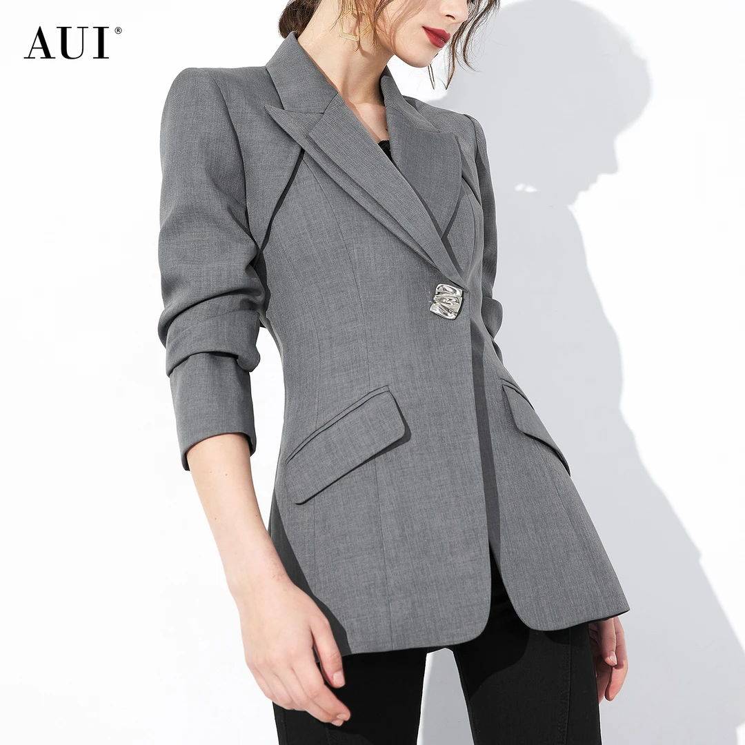 【诗语专属】AUI灰色气质职业西装外套设计感西服-23W043147
