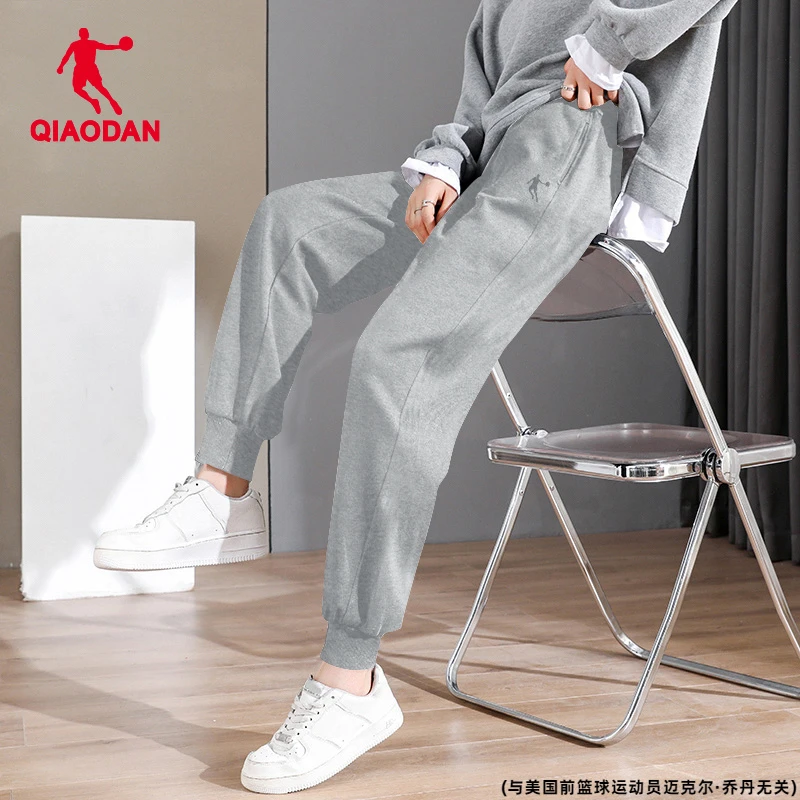 QIAODAN/乔丹休闲卫裤女2025秋季新款宽松束脚灰色运动裤子休闲裤