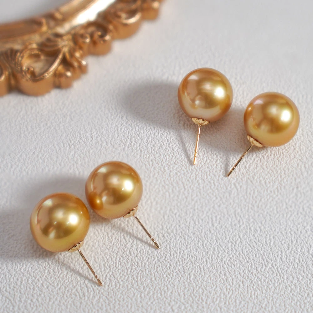 【小彤专属】【明珠】天然海水南洋金珠12-13耳钉多样性/发一RY8255