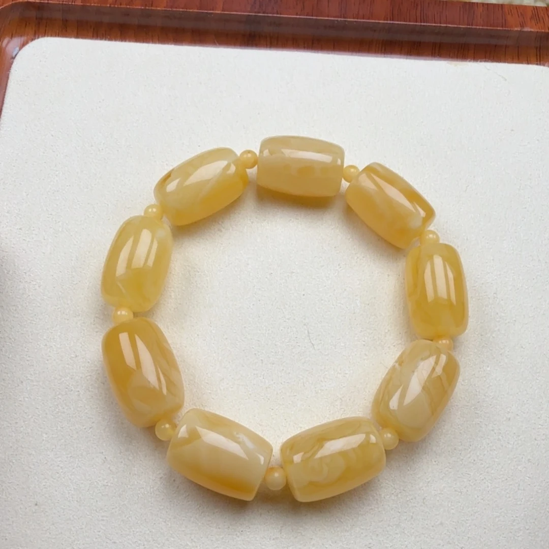 手串蜜蜡未镶嵌14+俄料白花蜡桶珠手串