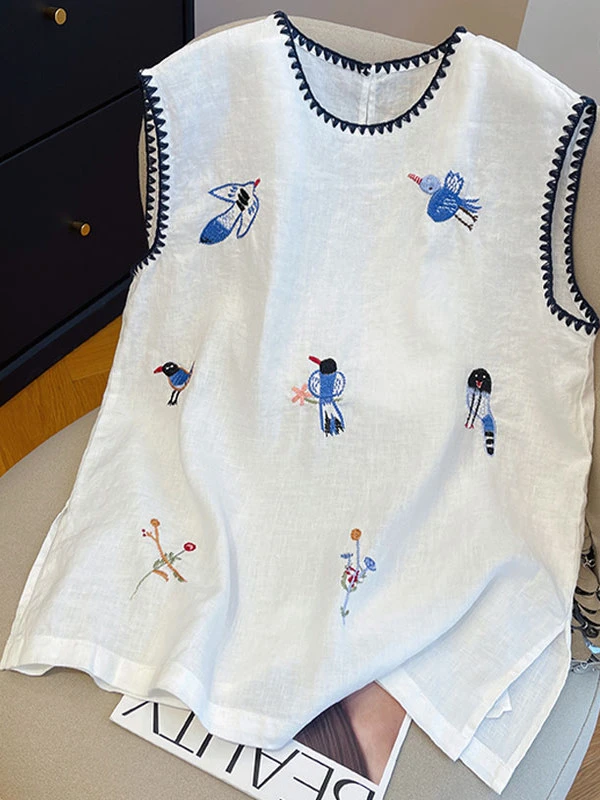 1280无袖上衣女夏季外穿新款刺绣花边设计感时尚洋气减龄坎肩背心