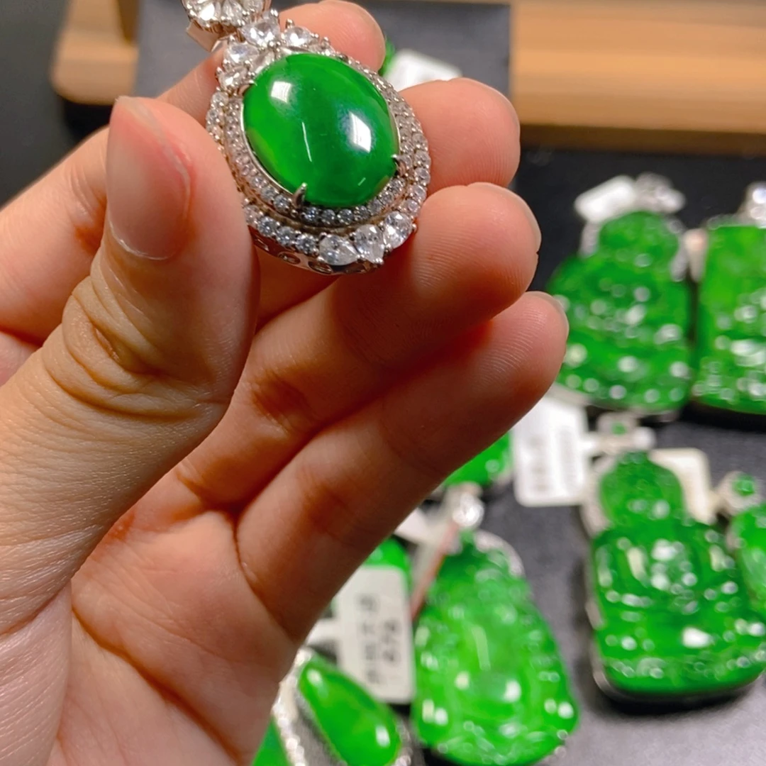 翡翠银S925镶嵌吊坠(不含链)