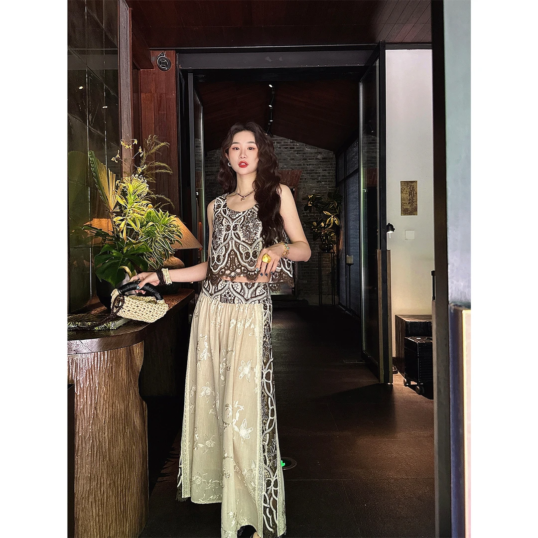 三吉黑花【云之缦】新中式套装国风2025新款高级感超火背心阔腿裤