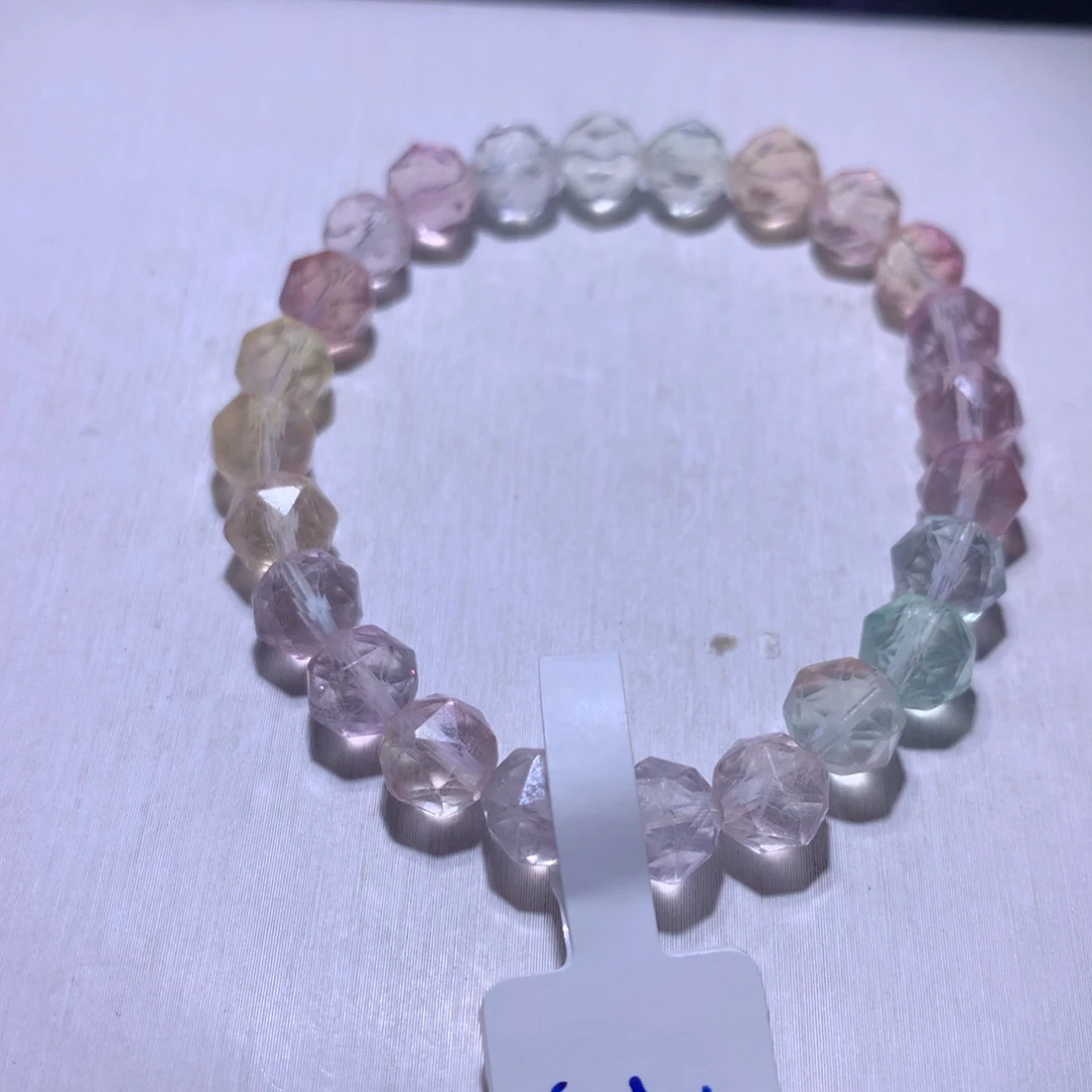 银S925镶嵌水晶手串萤石切面8m