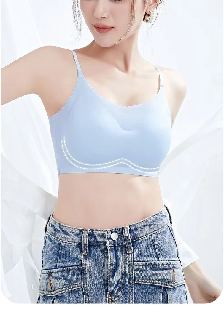 夏季超薄固定杯细肩带吊带美背无痕内衣轻薄透气无钢圈女士舒适