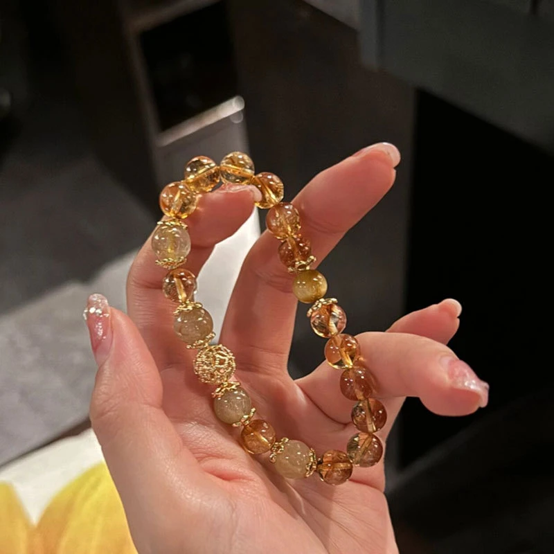天然水晶手串金发晶转运珠天然招财女手链轻奢高级感
