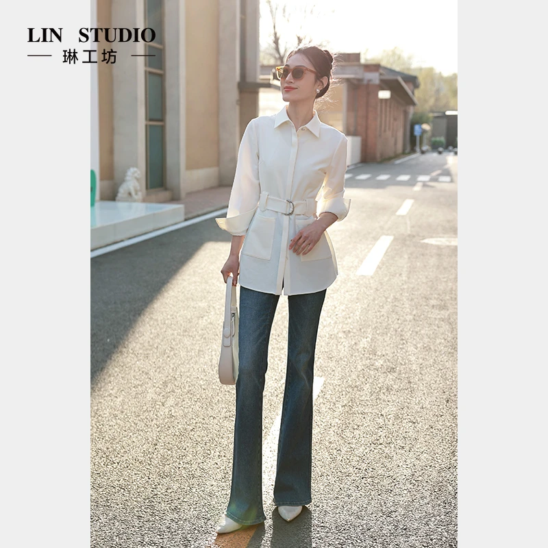 【特惠款】琳工坊“梨雪”奶白色衬衫式外套时尚欧若风通勤唐琳设计师