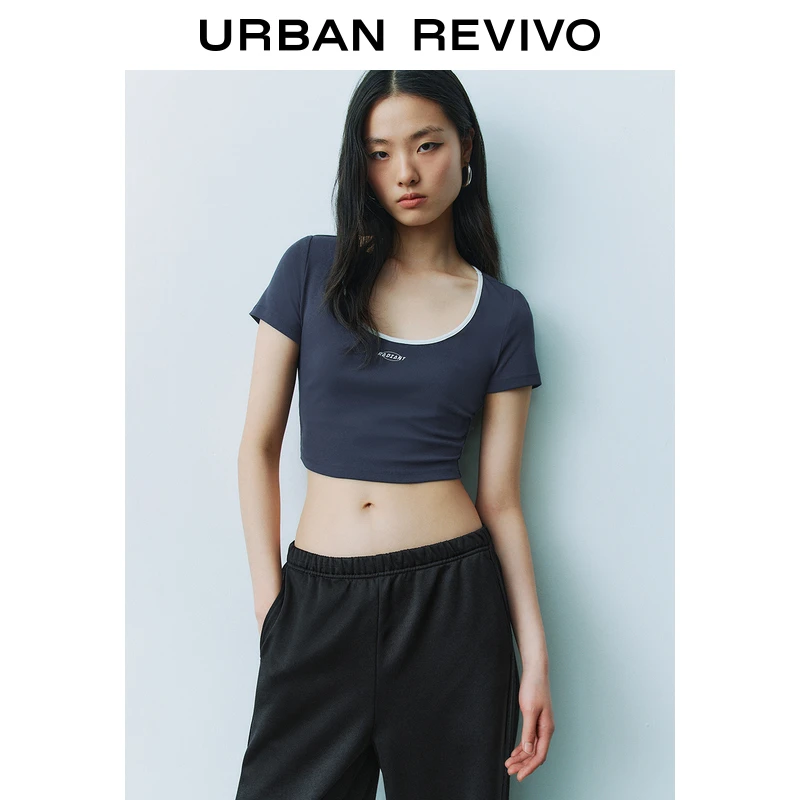 UR2025春季新款女装欧若风休闲简约撞色字母短袖T恤UYY450074