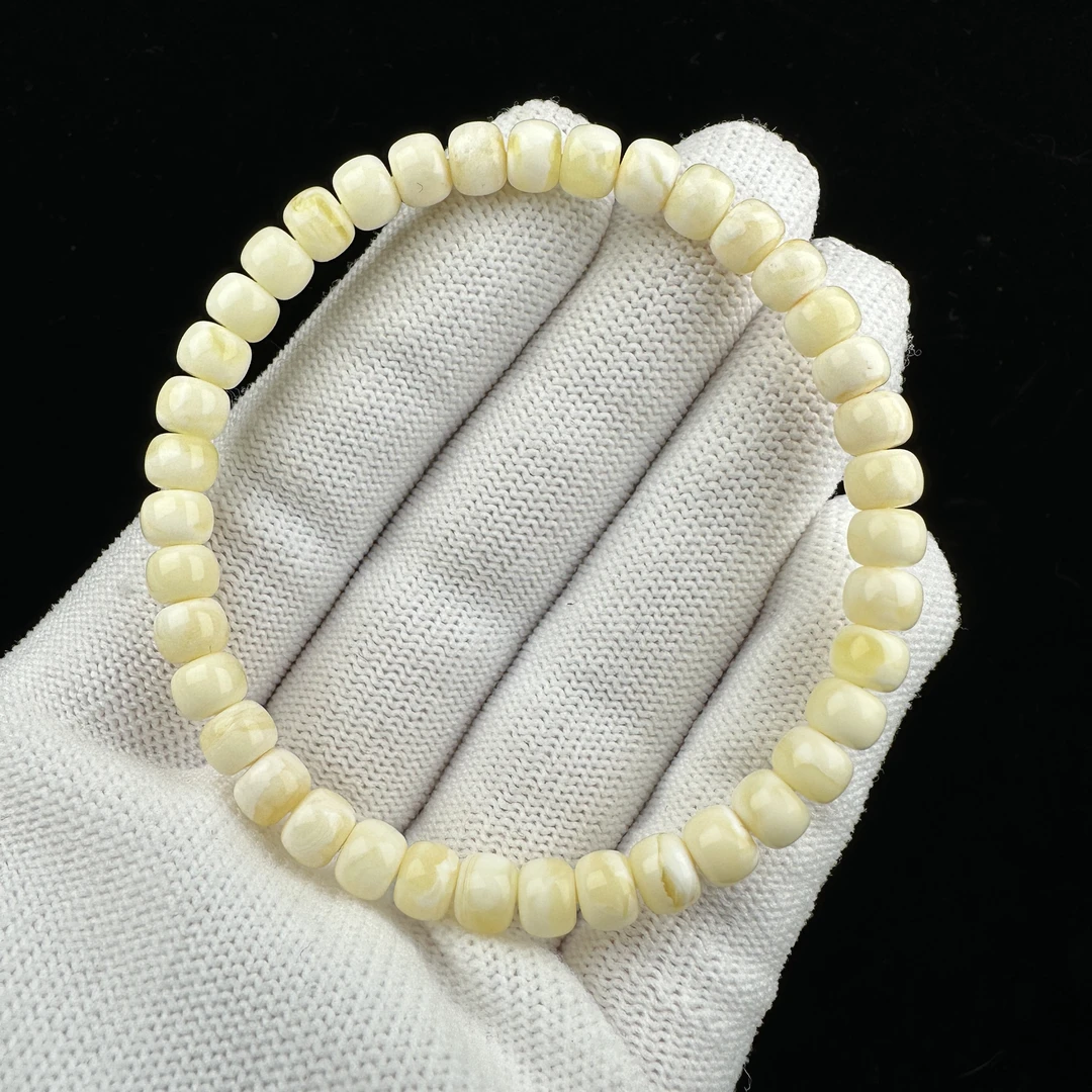 G1517天然原矿蜜蜡 瓷白花手串 6*4.5mm抖音基地质检发货