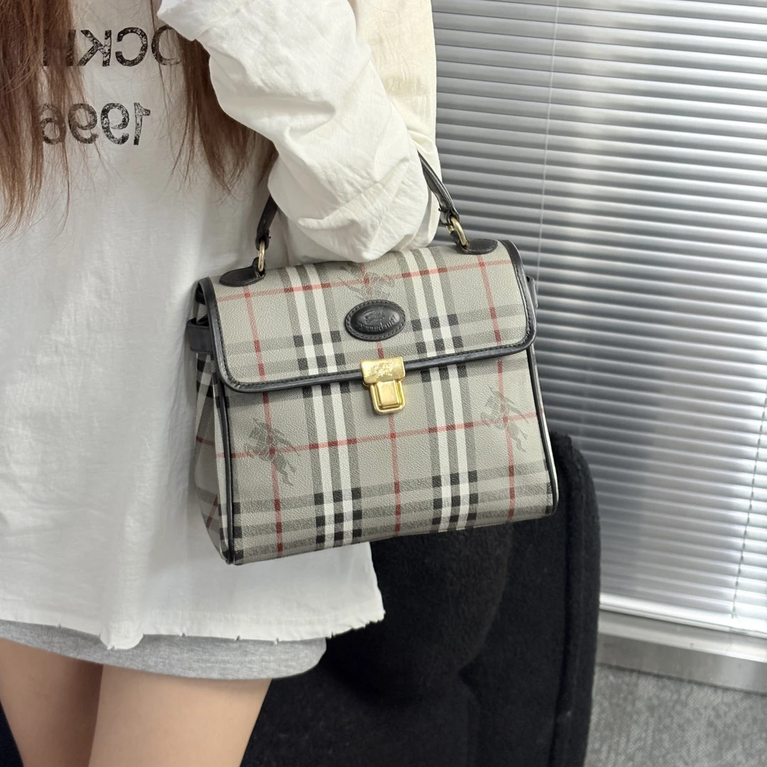 95新 BURBERRY/博柏利 灰色格纹手提公文包sc