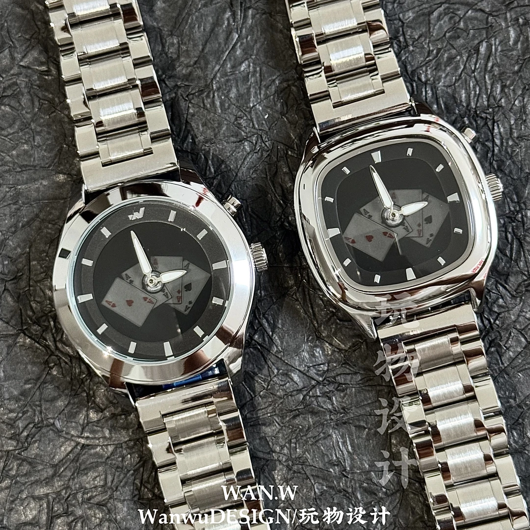 玩物正品原创动态扑克四条A手表创意y2k双显示千禧年Vintage手表