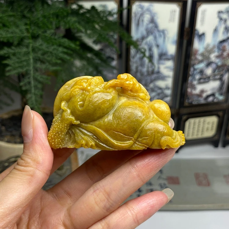 毛货 黄翡蟾蜍蟾仙摆件 天然翡翠A货