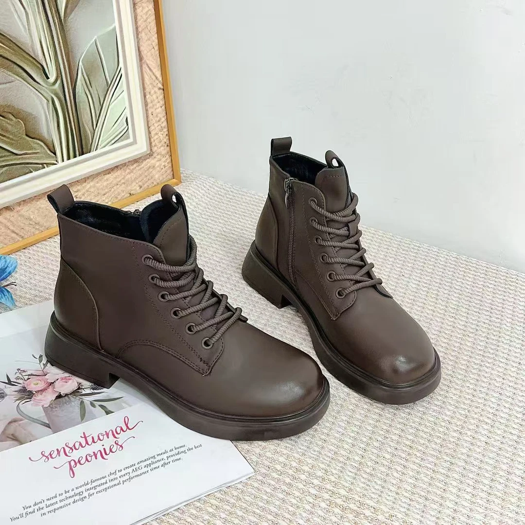 55-701  新款时尚百搭英伦风圆头马丁靴加绒