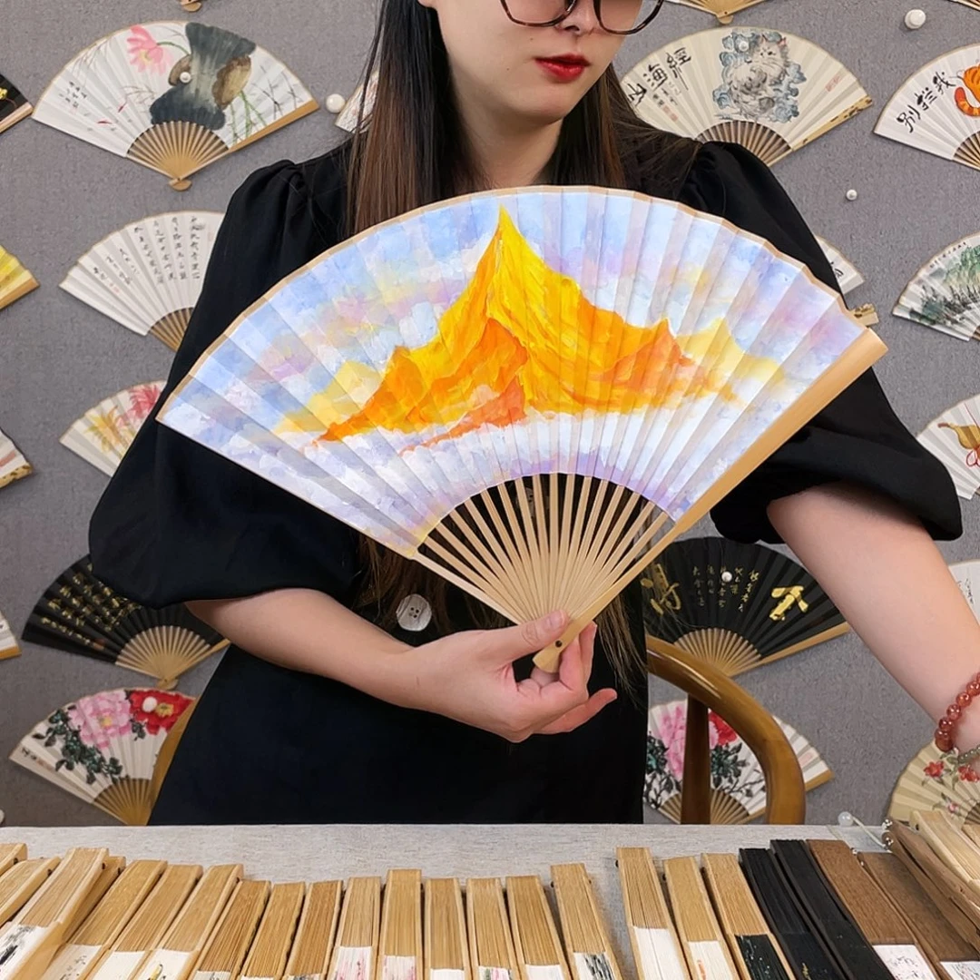 国画95寸玉竹-纯手绘-文玩扇骨（默认粘好）