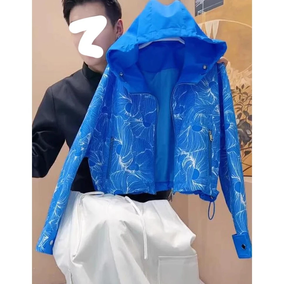 2025年独特漂亮初春外套欧货爆款超好看时尚小香风蓝色连帽夹克女