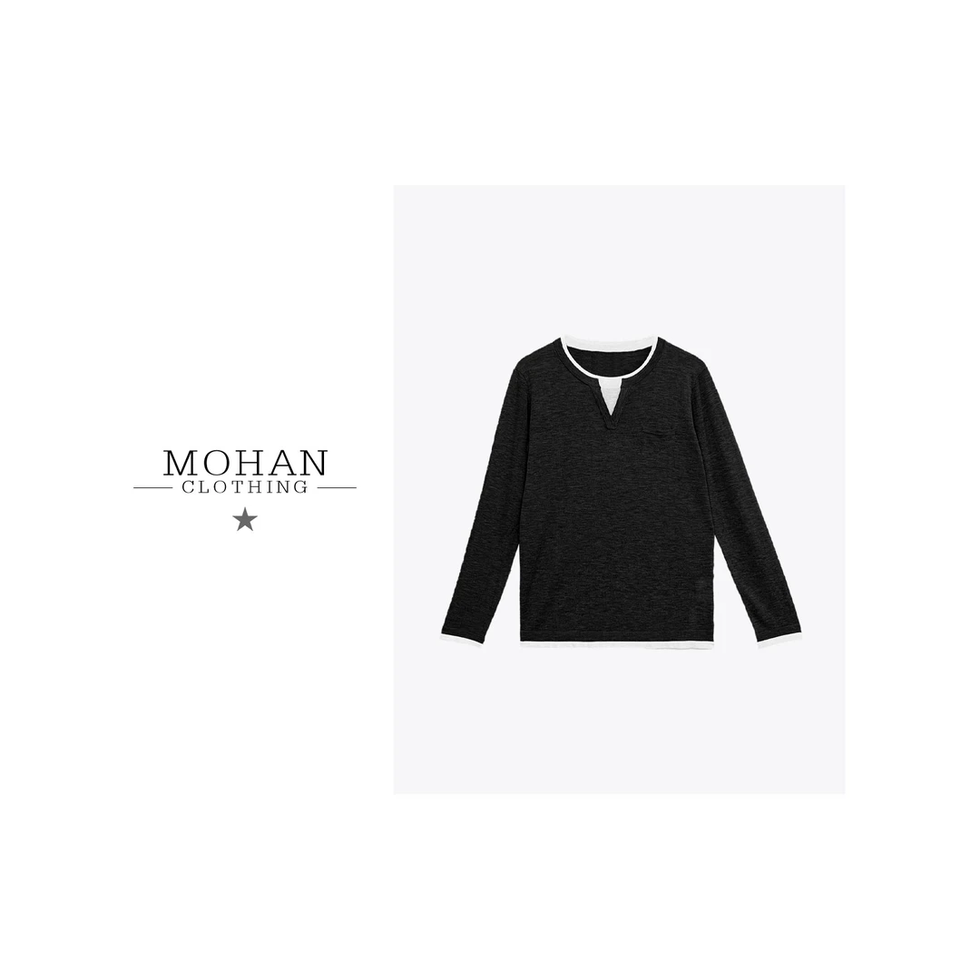 CLOTHING/墨含高奢时尚气质简约显瘦秋季假两件长袖针织衫JX25066