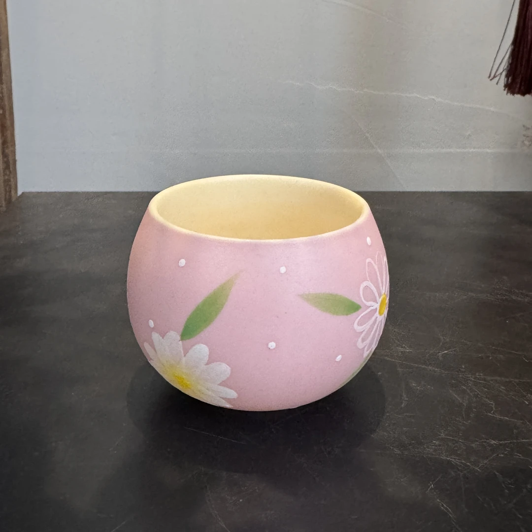 四海茶具【粉色雏菊龙蛋主人杯】陶瓷纯手绘粉色主人杯