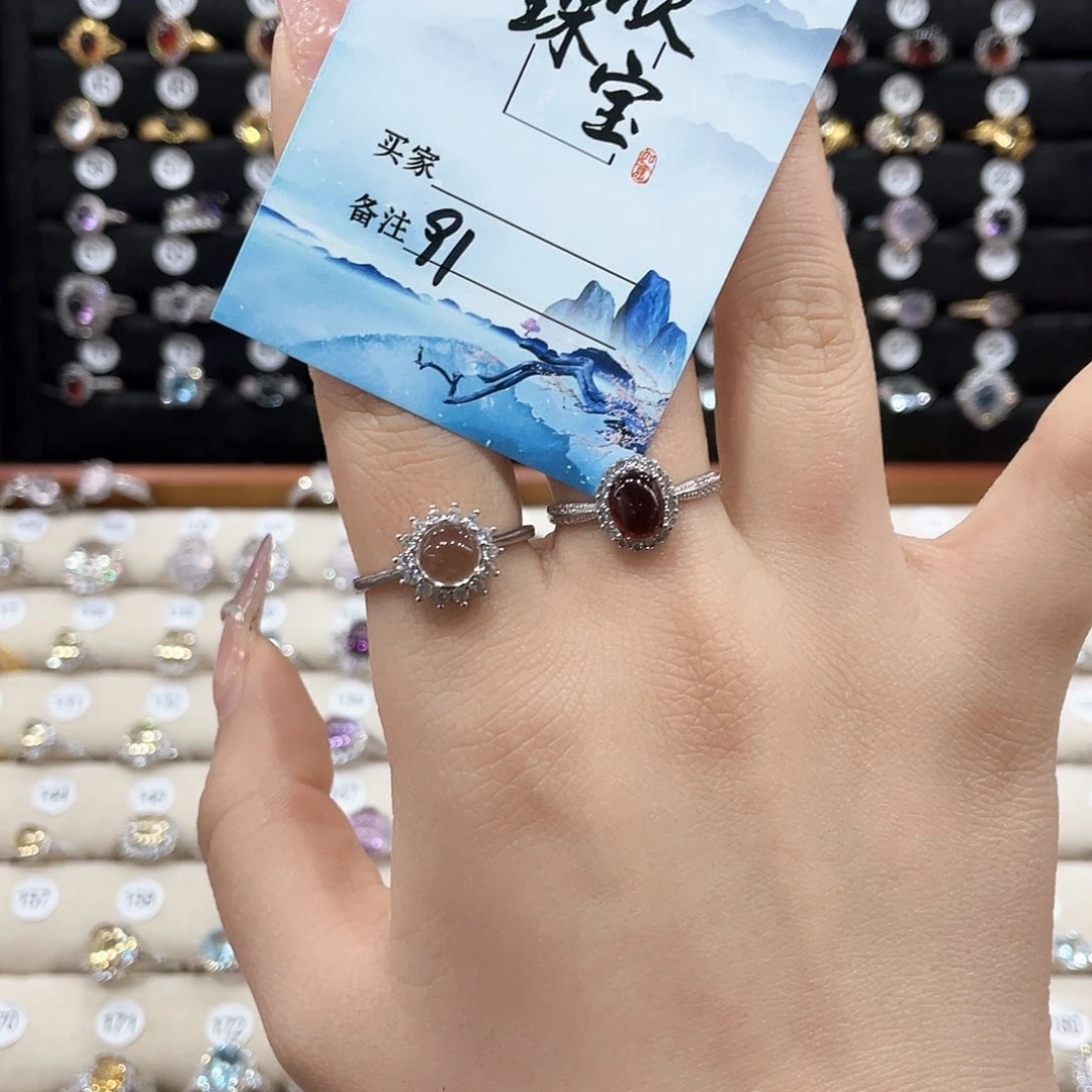 石榴石戒指银S925镶嵌乌**球戒指91
