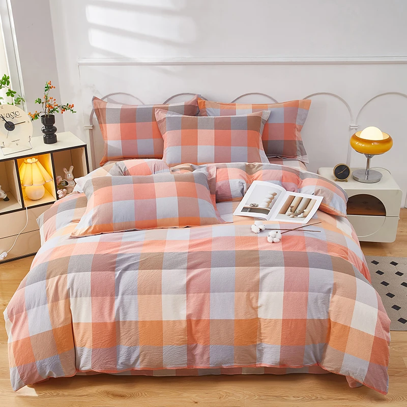色织水洗棉加厚柔软亲肤床上四件套格子单人A类简约格子