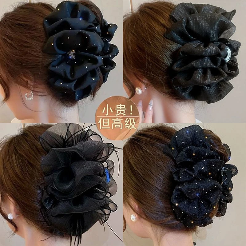 满天星爱心水钻抓夹女2023新款精致名媛风鲨鱼夹显发量蝴蝶结发抓