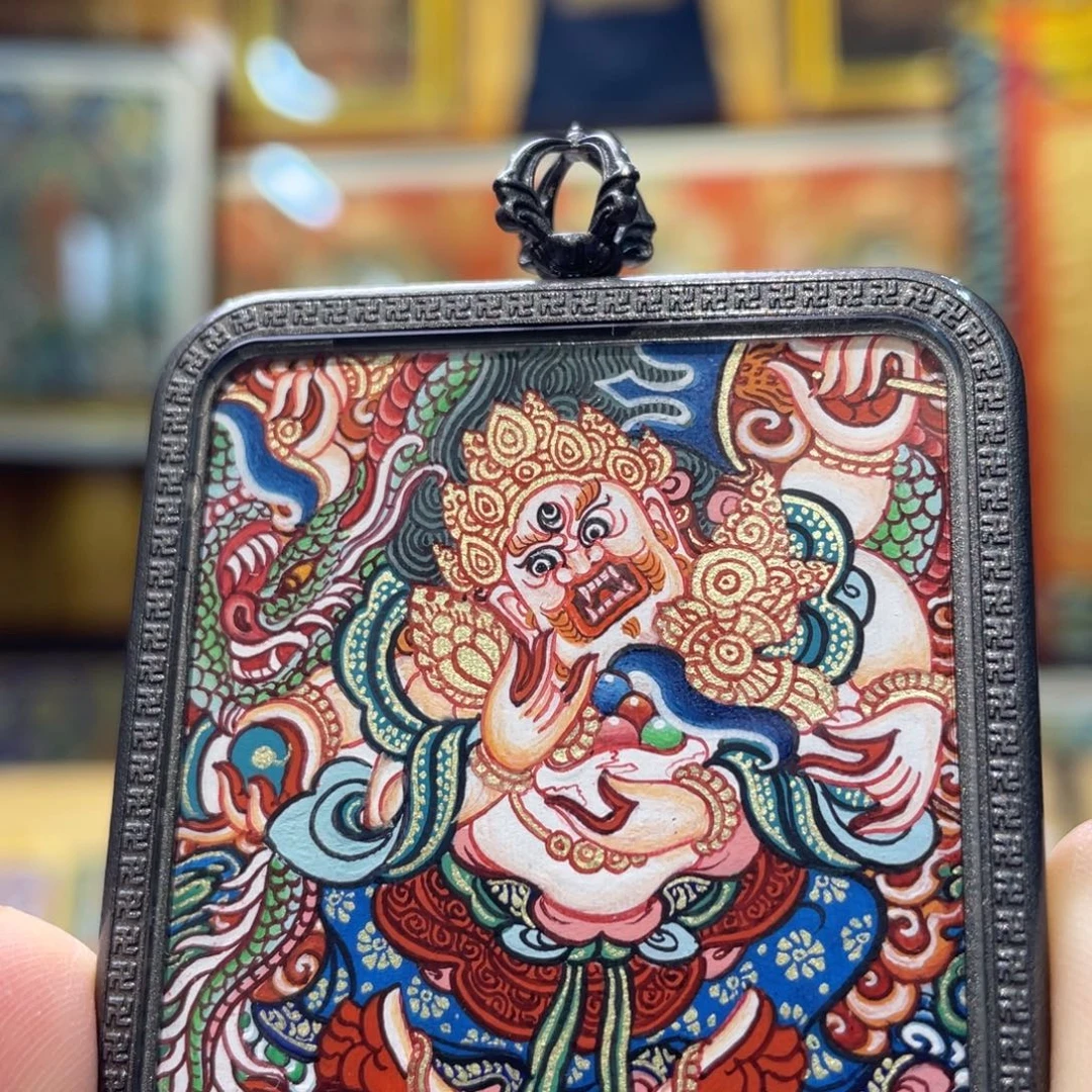 吊坠热贡纯手绘唐卡白六臂