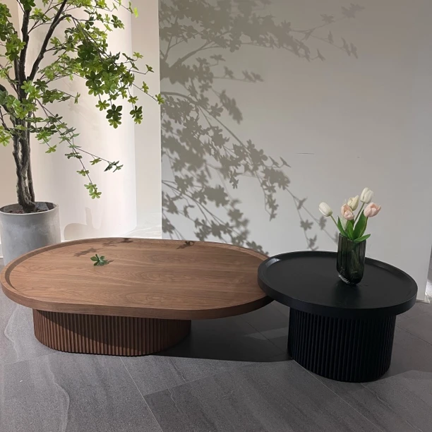 异形混搭意式现代木质工艺茶几沙发意式圆形客厅极简溪竹茶几
