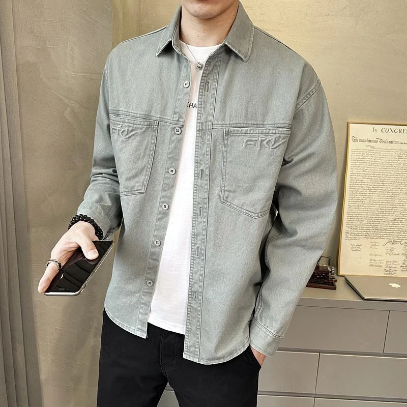 牛仔衬衫外套男长袖春新款潮流休闲上衣服宽松高级感青年免烫衬衣