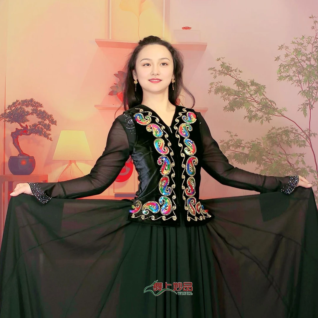 新疆少数民族舞蹈服装钉珠丝绒袷袢（短款马甲）