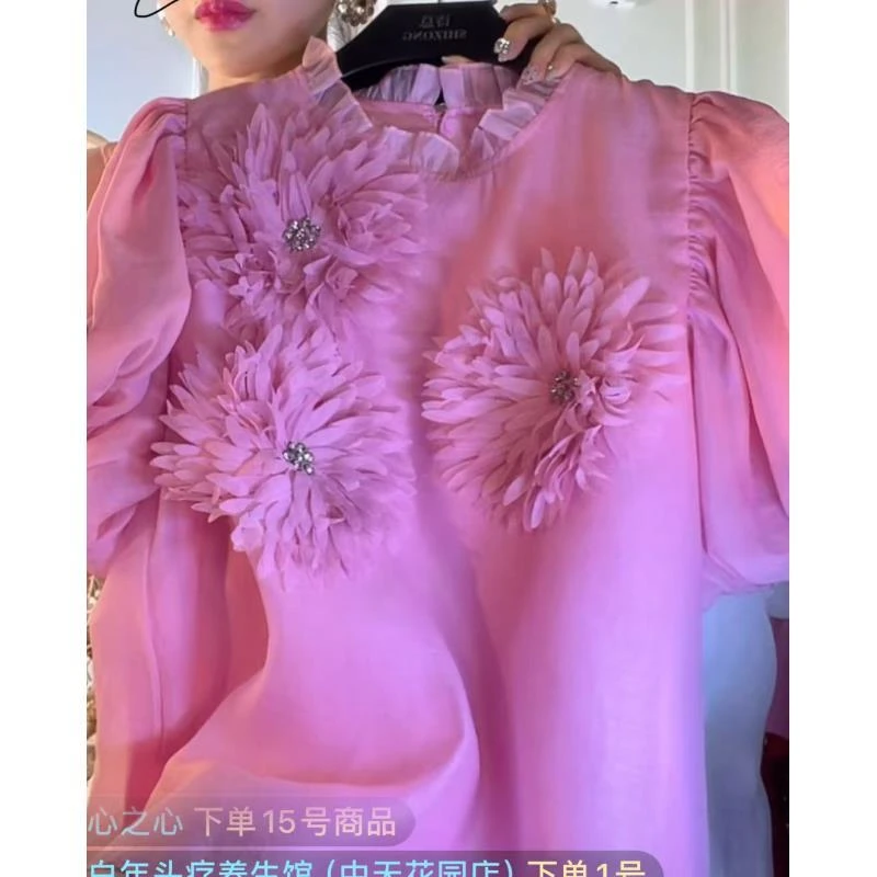 【太阳花钻石/高级定制短袖】夏季新款短袖百搭时尚洋气宽松衬衣女