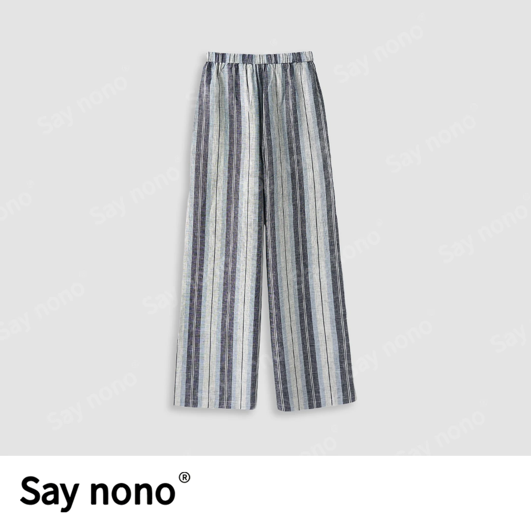 懒猫nono│Saynono 高腰英伦风拼色条纹休闲裤/BLK6612