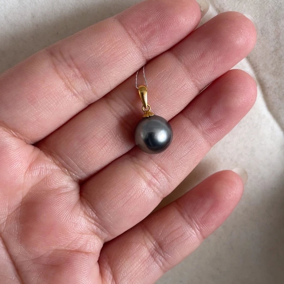 海水珍珠吊坠(不含链)18K金镶嵌9-10mm
