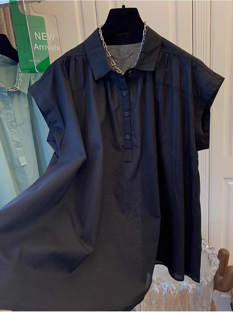 大码240斤法式飞飞袖短袖衬衫女夏季薄款胖mm宽松休闲时尚上衣
