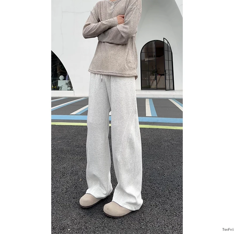 美式重磅解构弯刀卫裤男女2025夏季复古纯色阔腿裤情侣运动长裤子