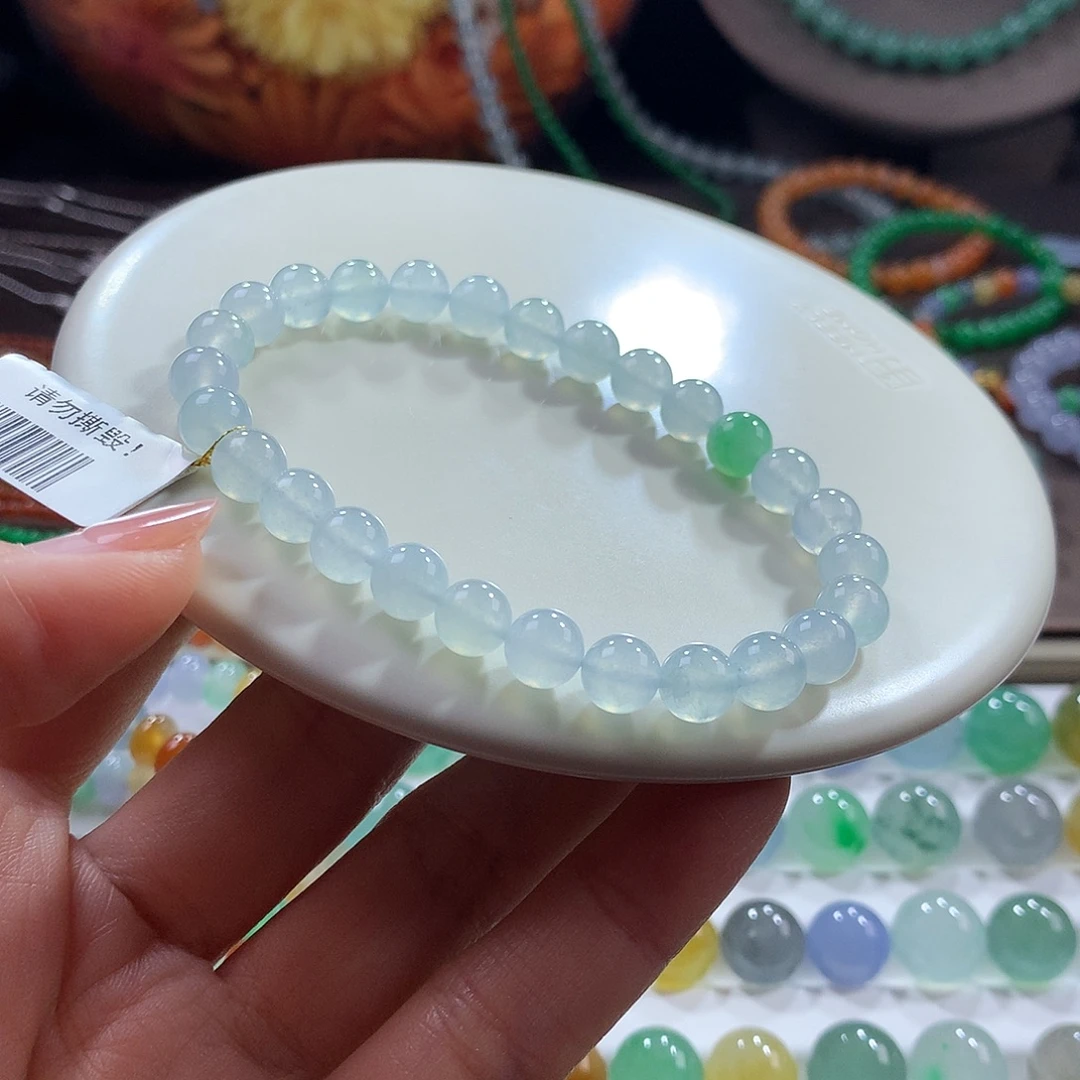 翡翠未镶嵌手链～冰胶蓝底卡7