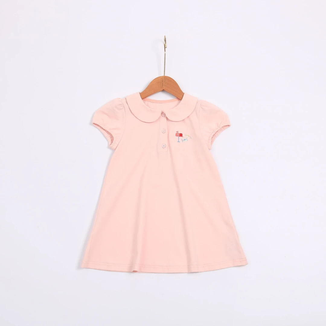 童装女童短袖连衣裙2025夏季新款大童小童polo领刺绣连衣裙