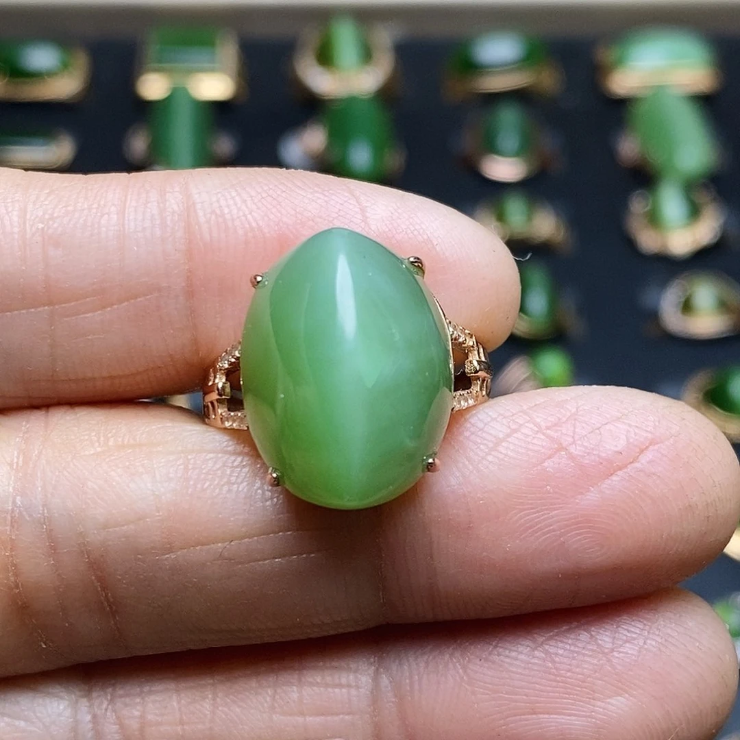 和田玉（碧玉）戒指银S925镶嵌