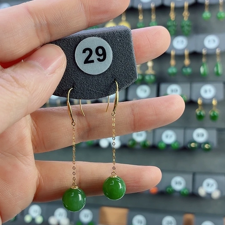 和田玉18K金镶嵌耳饰