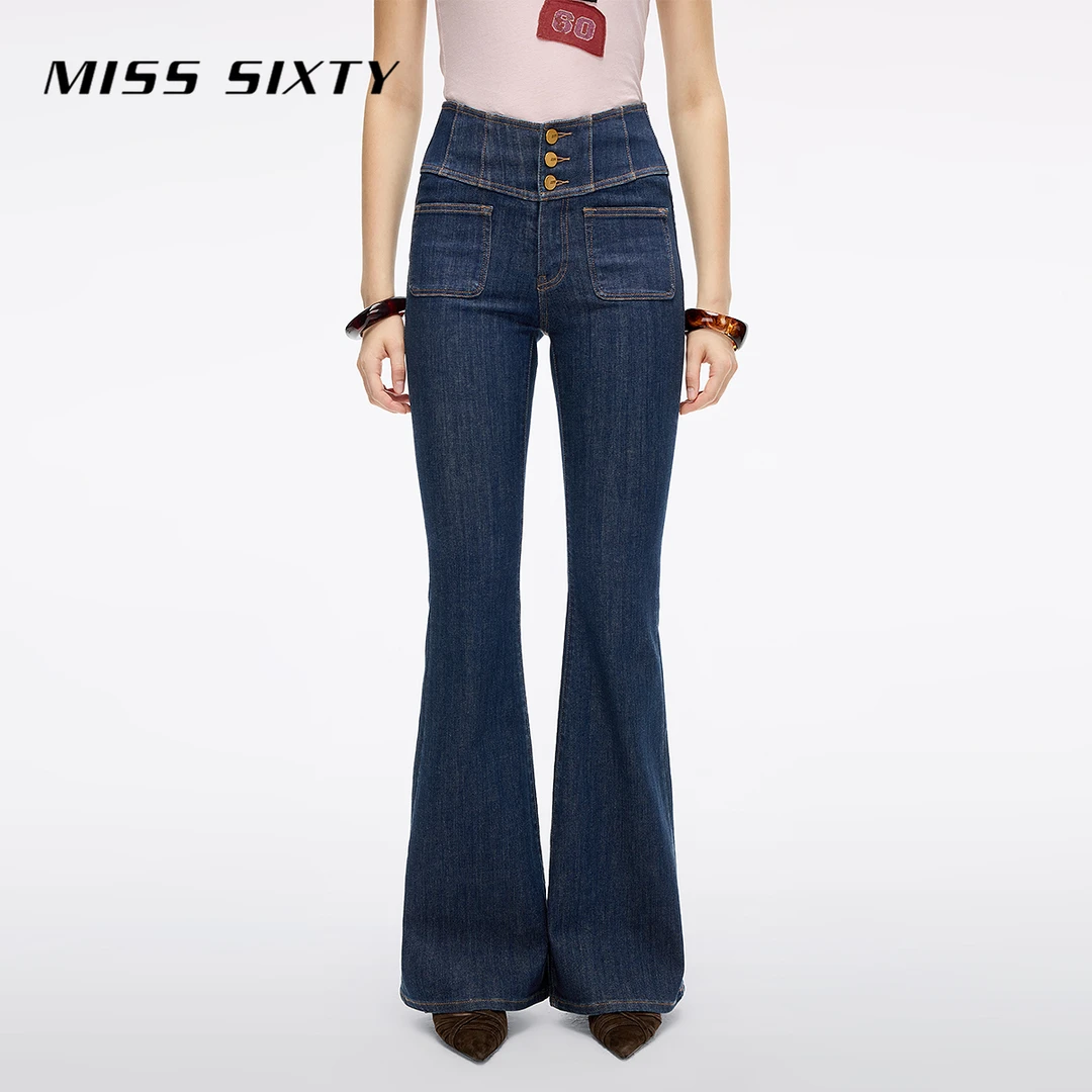 Miss Sixty2025夏季新款牛仔裤女V型高腰微喇叭裤超模裤流光风