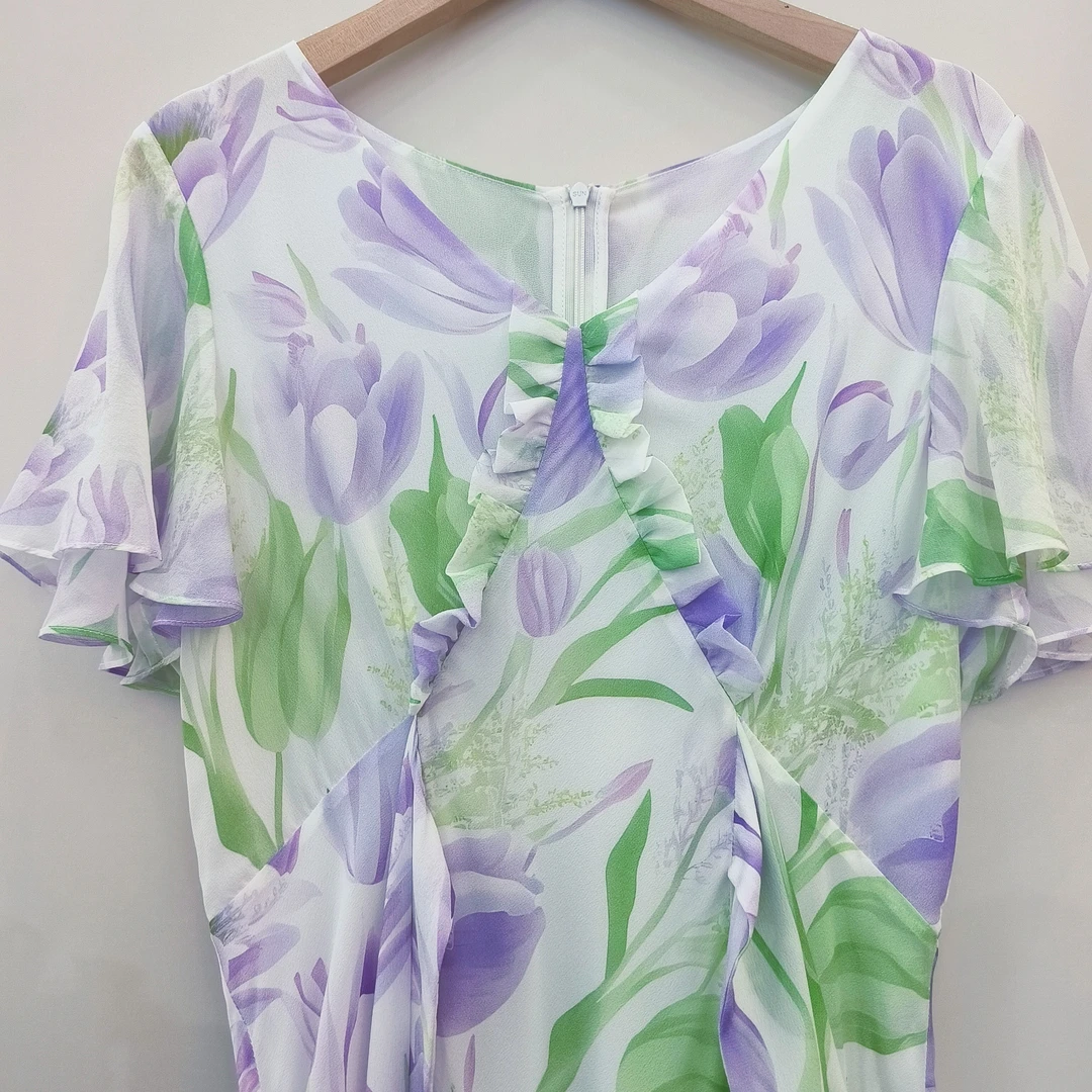 音止梦月桑蚕丝连衣裙夏季碎花衣服洋气衣服女洋气衣服女甜美裙子