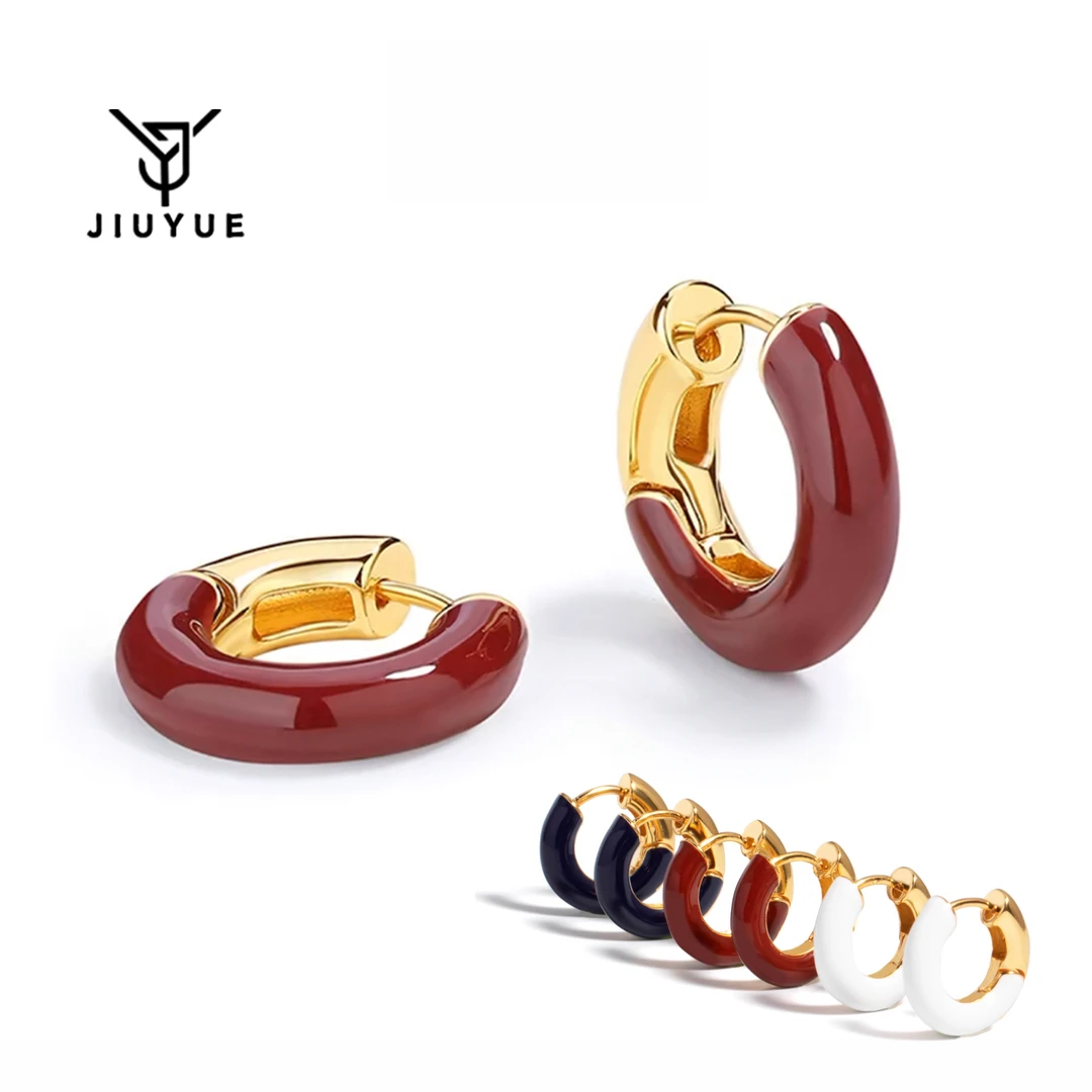 925银耳饰 安哥拉红色圆环珐琅耳环女轻奢小众2025年新款法式耳圈