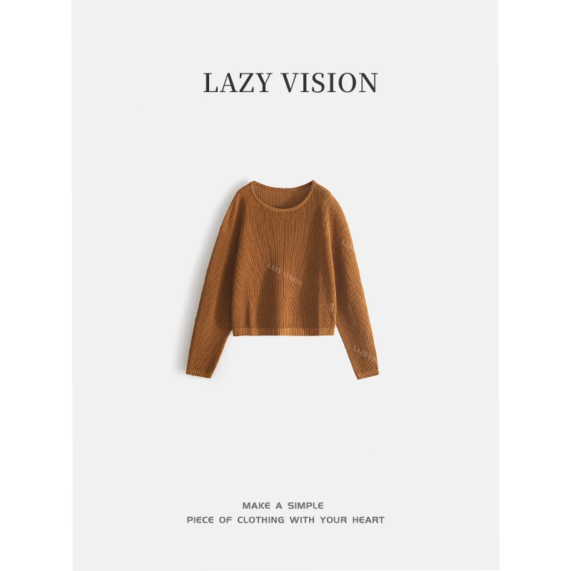 LAZYVISION+亚麻宽松针织罩衫女士长袖T恤ZMD-25194