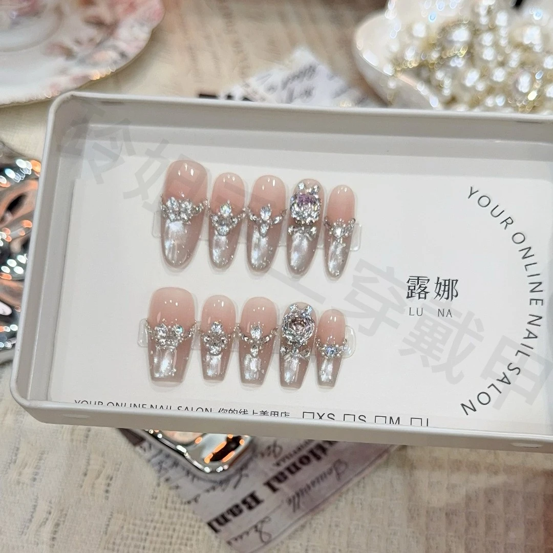 【千禧玫瑰】纯手工穿戴甲猫眼美甲贴片可拆卸指甲贴片10片装