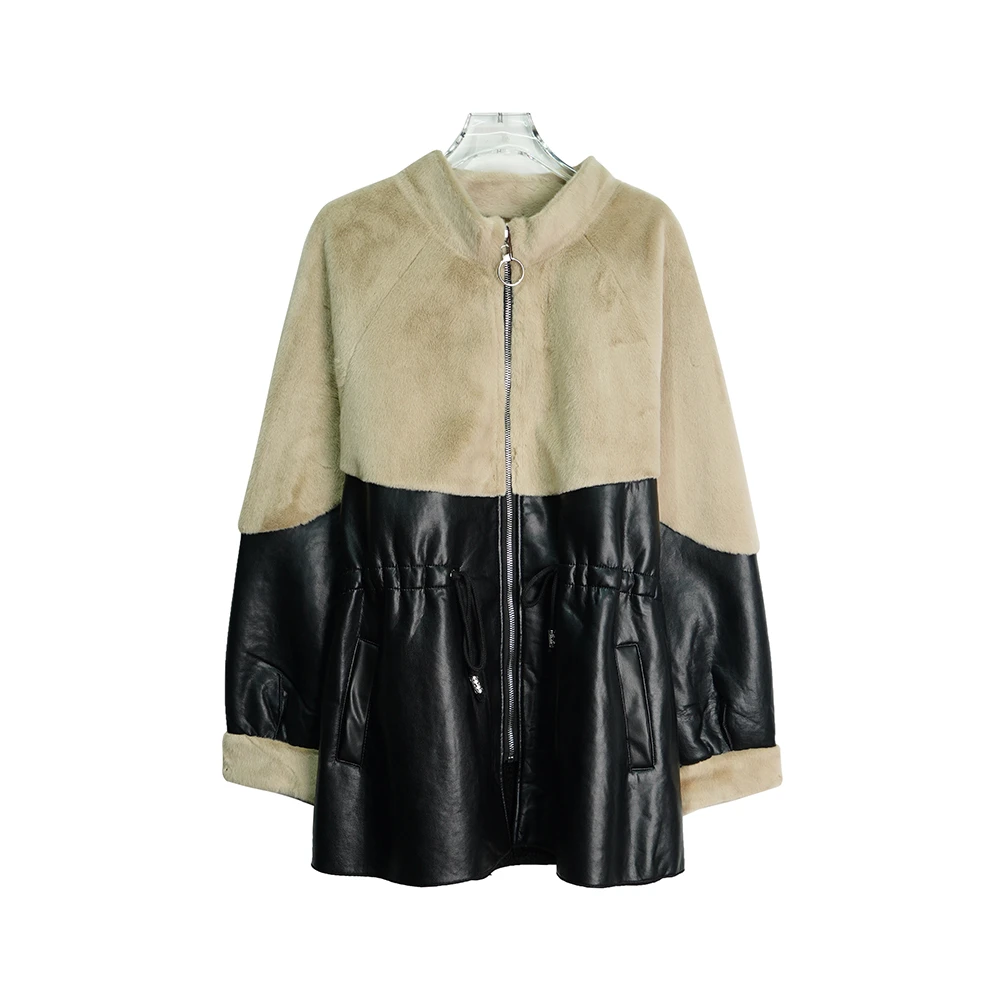 X24391【上新】小众拼接抽绳收腰保暖舒适小立领黑色外套3D