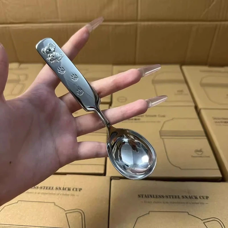 304不锈钢勺子儿童吃饭汤勺卡通考拉短柄圆头勺小学生勺宿舍辅食